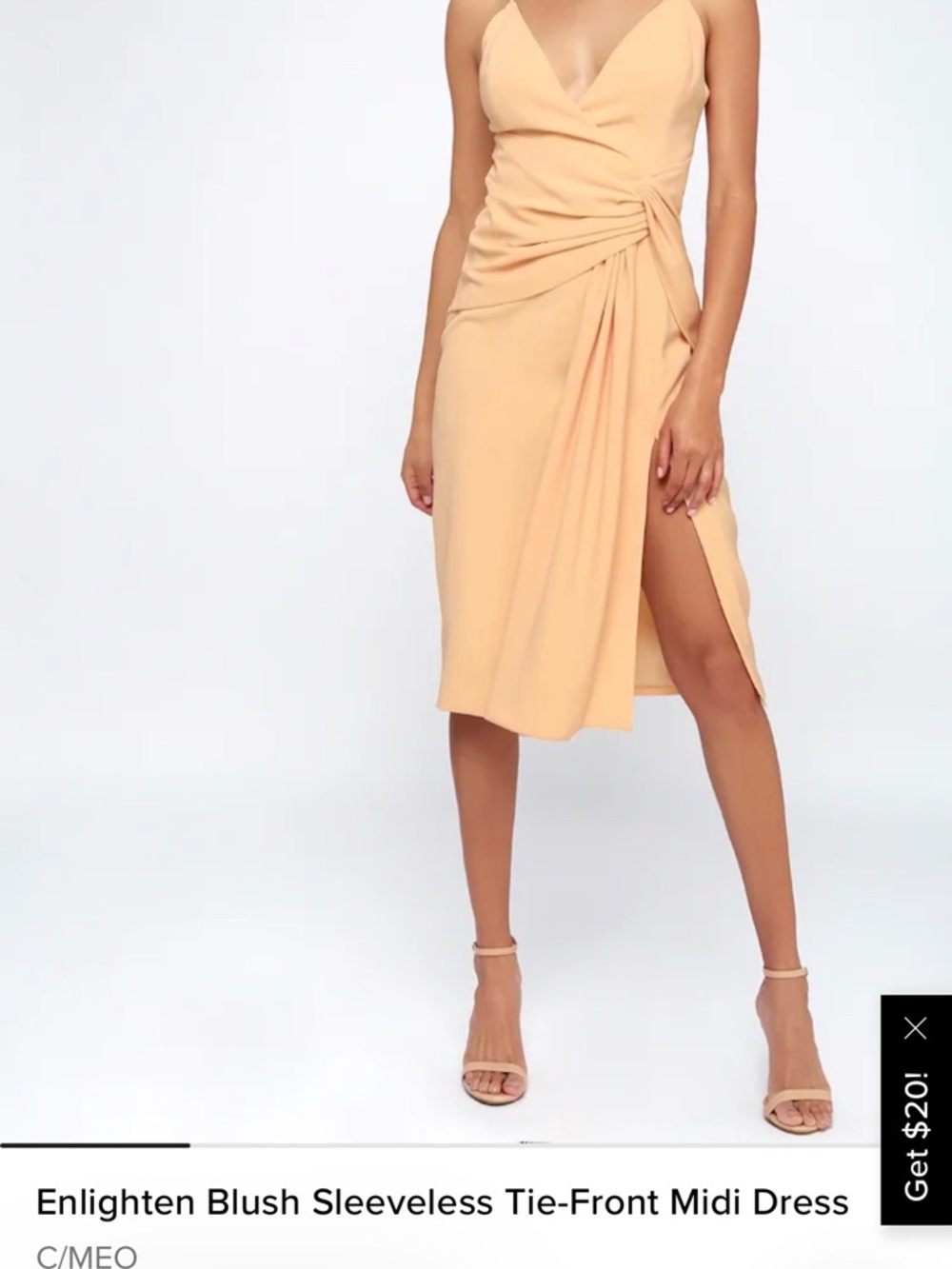 C/MEO Collective Peach Sleeveless Tie-Front Midi Skirt
